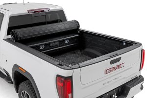 Chevrolet Silverado 2500HD Hard Roll Up Bed Cover - Rough Country - Matte Black Finish with Aluminum Slats - Black - '20-'25